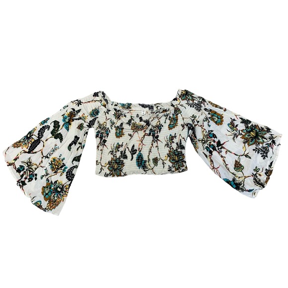 BP Women's Floral‎ Crop Top Size Medium Bell Sleeves - Picture 1 of 6